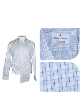 Brooks Brothers Gingham Check Supima Cotton Stretch Non Iron Dress Shirt 17